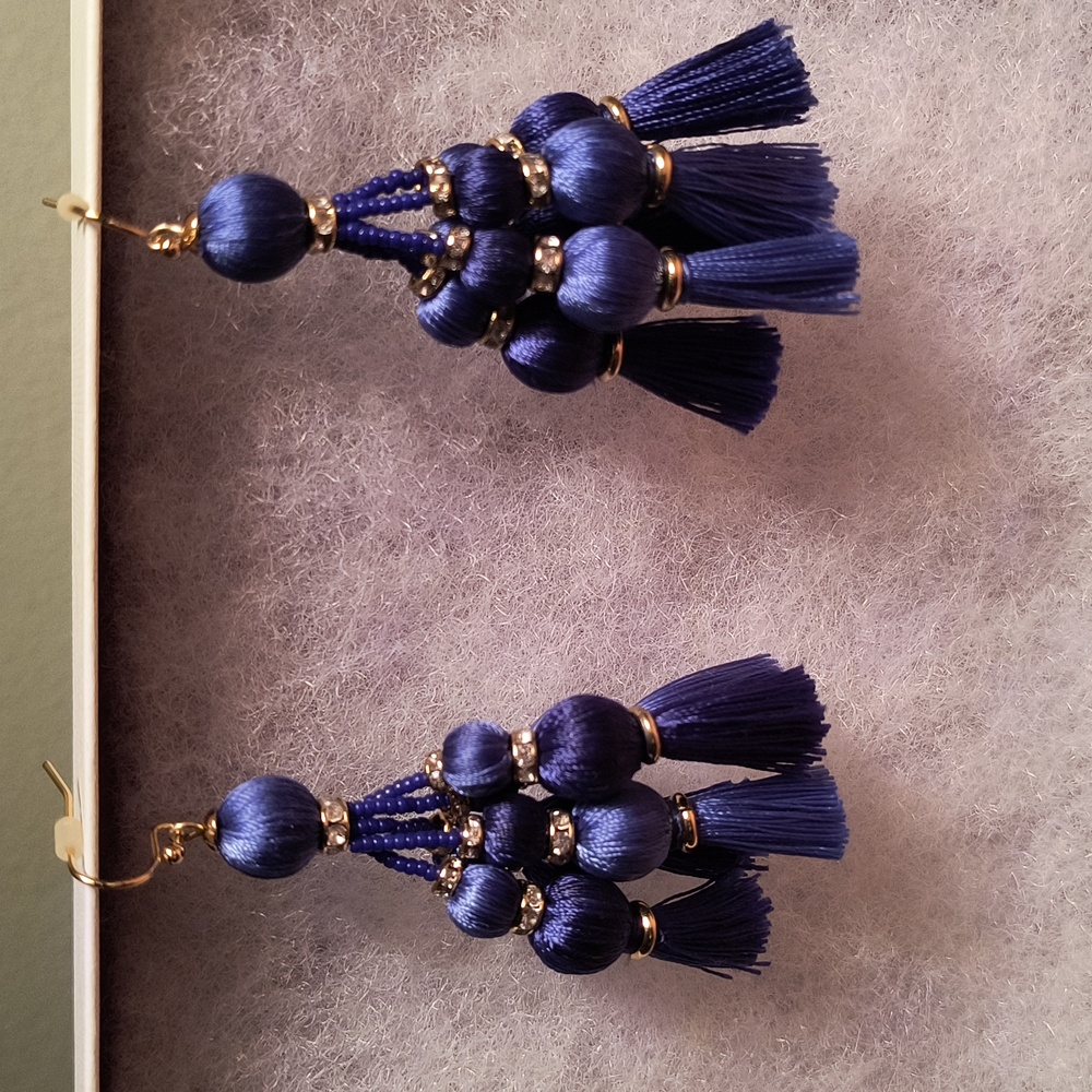 Blue and Gold Wire Earrings